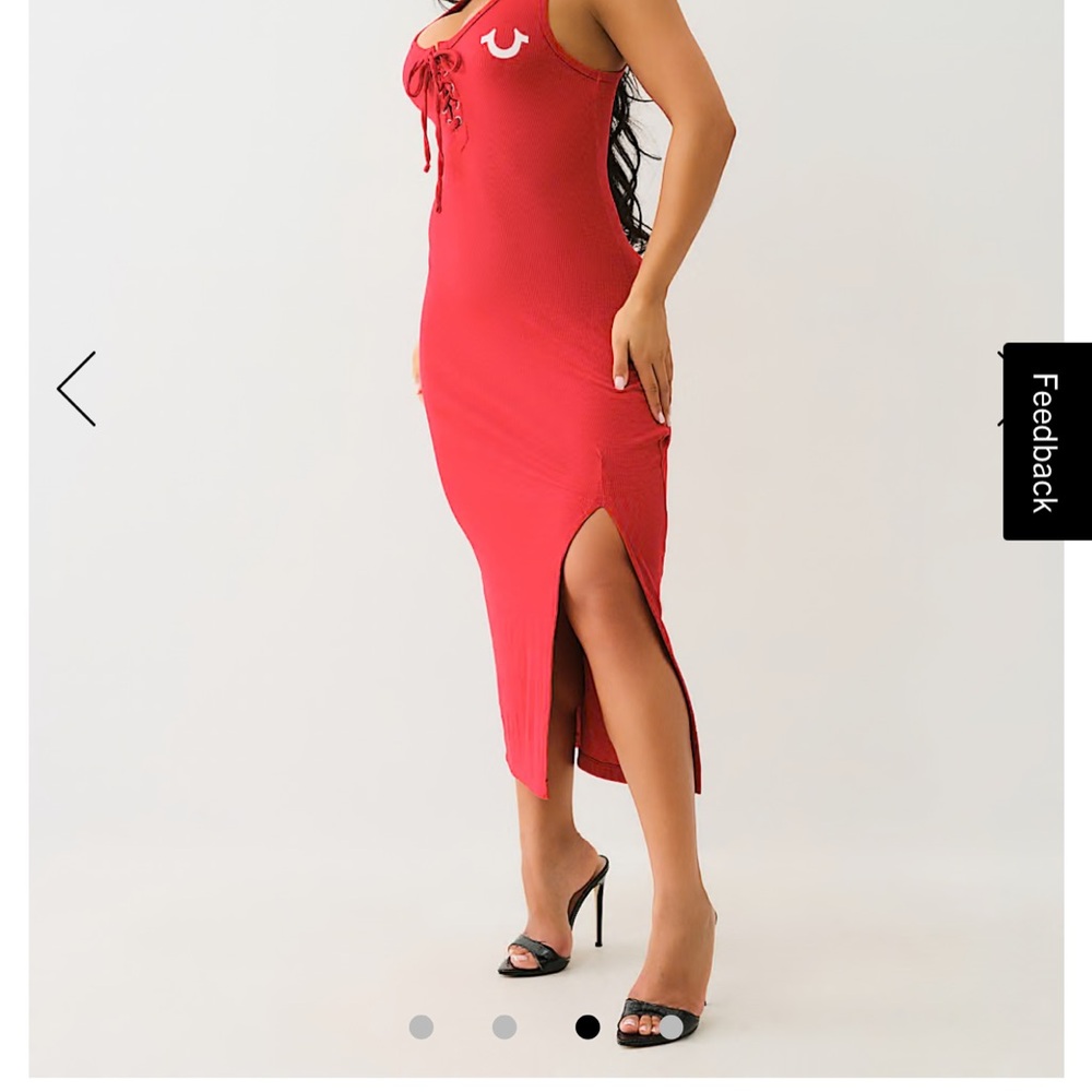 True Religion Red Lace-Up Midi Dress